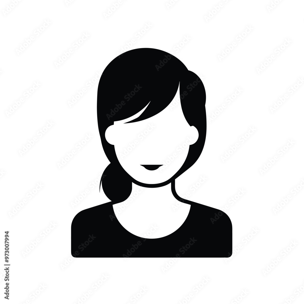 Black and white silhouette icon of a young woman with a simple hairstyle. Black and white silhouette icon of a young woman with a simple hairstyle.