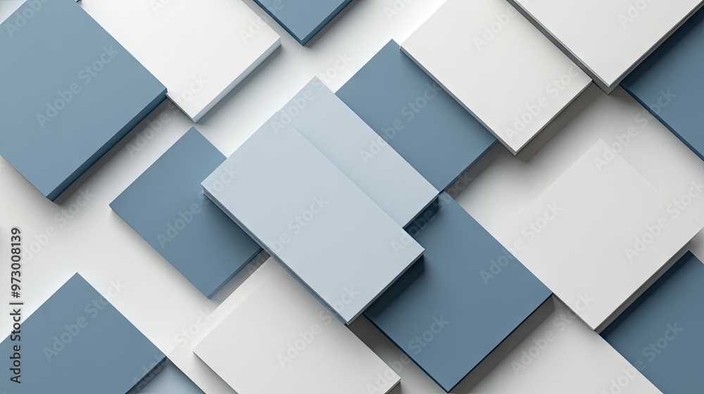 Abstract design with overlapping blue and light grey squares on a minimal white background, showcasing a clean and geometric modern aesthetic Abstract design with overlapping blue and light grey squares on a minimal white background, showcasing a clean and geometric modern aesthetic