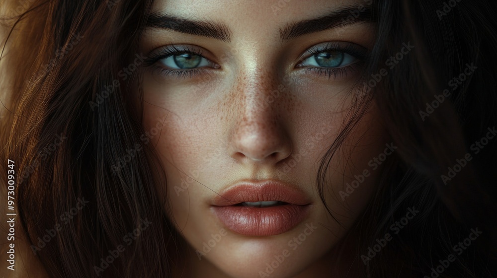A close-up of a woman with deep, captivating eyes, soft lips, and flawless skin, framed by her dark, flowing hair. Her face is serene and strikingly beautiful. A close-up of a woman with deep, captivating eyes, soft lips, and flawless skin, framed by her dark, flowing hair. Her face is serene and strikingly beautiful.