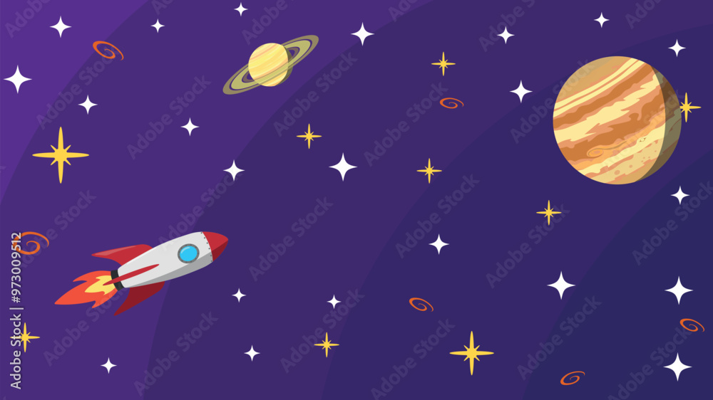 Background design with space concept, with rockets, Jupiter, Saturn, stars, and galaxies as elements. Background design with space concept, with rockets, Jupiter, Saturn, stars, and galaxies as elements.