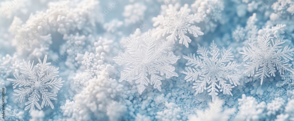 The Snowflakes on Blue Surface The Snowflakes on Blue Surface