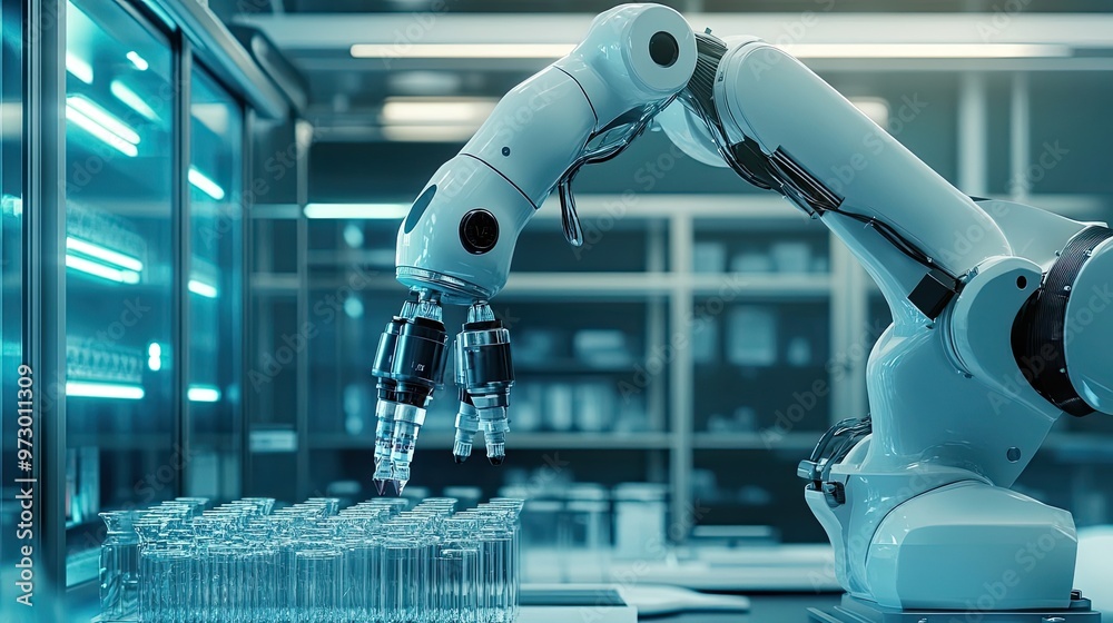 Robotic Arm Filling Glass Tubes in a Sterile Laboratory Setting
