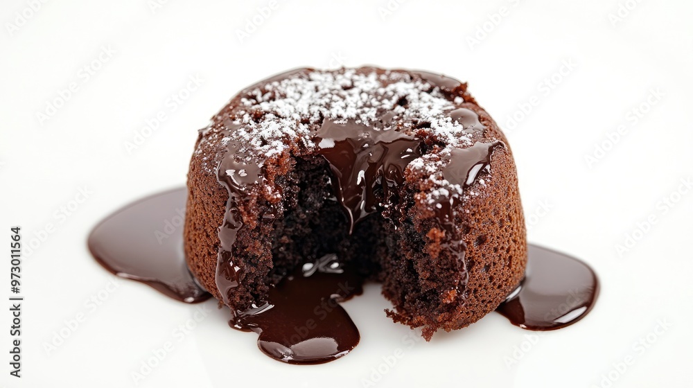 Chocolate lava cake with a gooey molten center on a clean white backdrop, capturing the richness and indulgence of a classic dessert. Chocolate lava cake with a gooey molten center on a clean white backdrop, capturing the richness and indulgence of a classic dessert.
