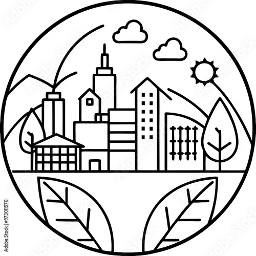 eco city outline coloring book page line art drawing