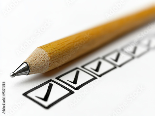 A close up of wooden pencil next to checkboxes, symbolizing productivity and organization. image conveys sense of accomplishment and focus on daily tasks photo