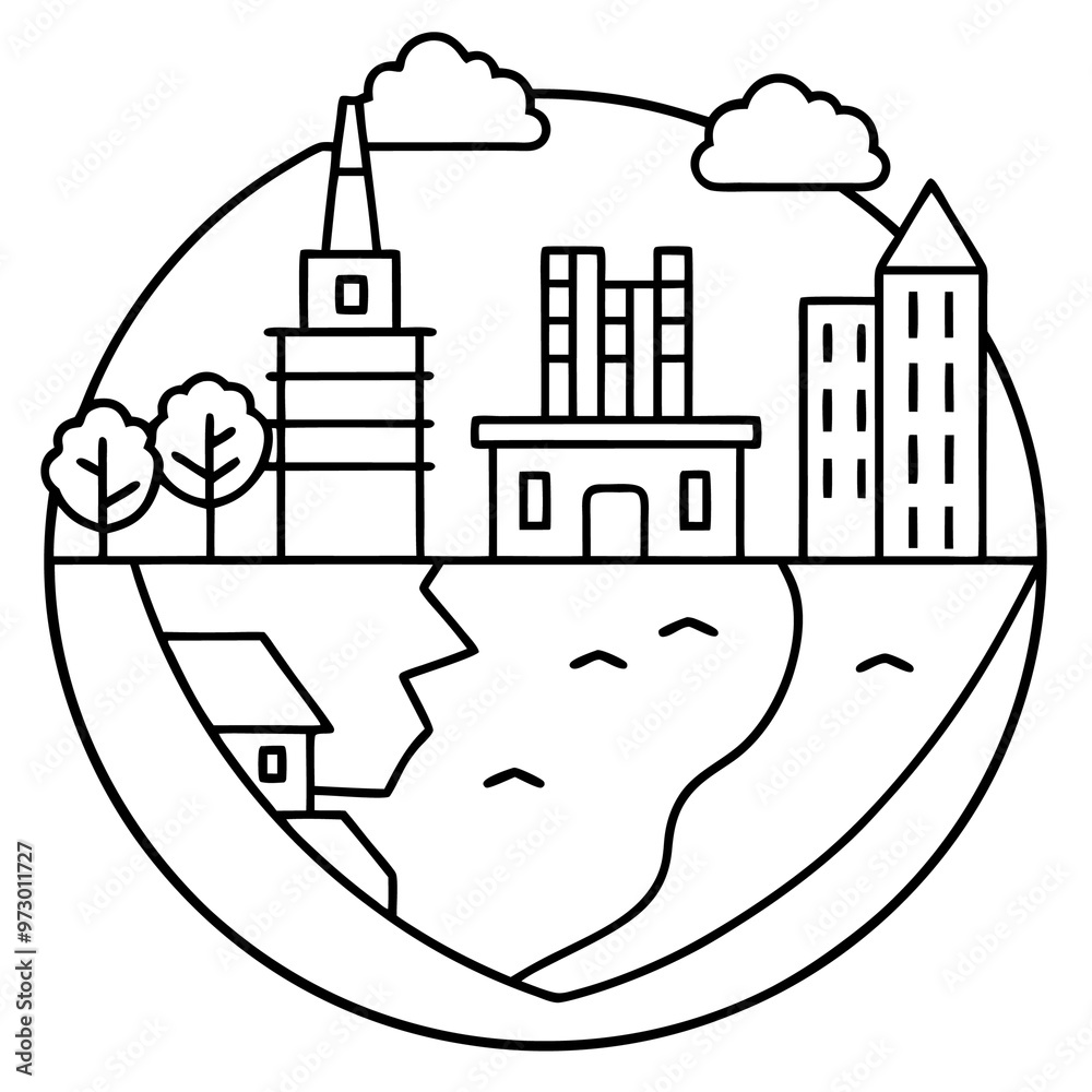 Obraz premium eco city outline coloring book page line art drawing