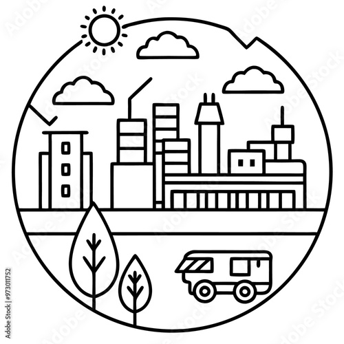 eco city outline coloring book page line art drawing