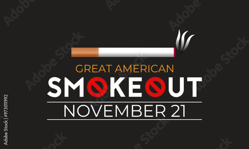 The great American  Smokeout banner design in white and black  background. American flag with cigarette icon vector. Stop smoking campaign vector illustration. photo