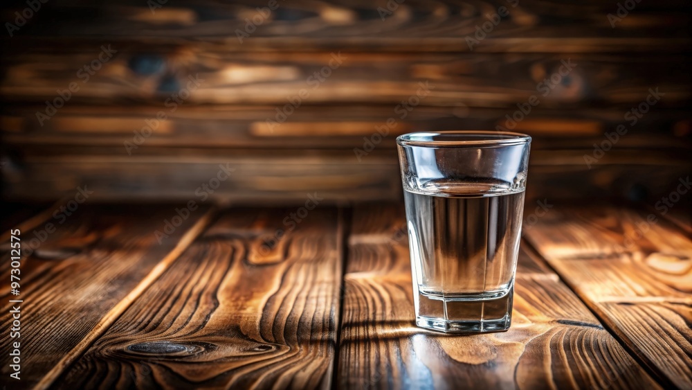 Vodka in a glass on a wooden table close-up, alcohol, drink, liquor, clear, beverage, shot, bar, table, close-up Vodka in a glass on a wooden table close-up, alcohol, drink, liquor, clear, beverage, shot, bar, table, close-up