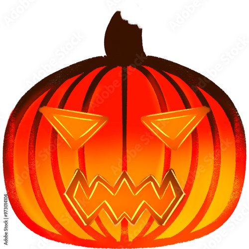 Red Light Pimpkin Glowing Scary Face Halloween Illustration