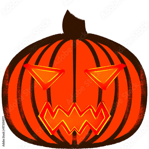 Red Pimpkin Glowing Devil Face Halloween Illustration