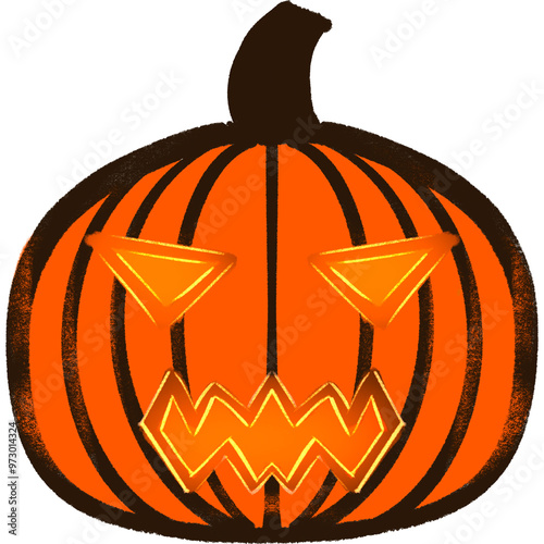 Orange Pimpkin Glowing Scary Face Halloween Illustration