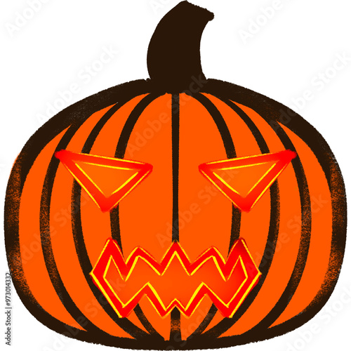 Orange Pimpkin Glowing Devil Face Halloween Illustration