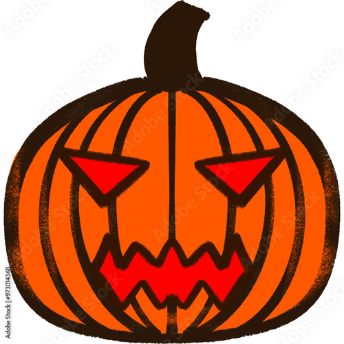 Orange Pimpkin Scary Red Face Halloween Illustration