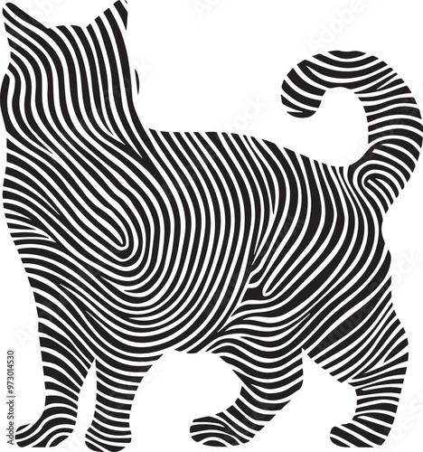 Minimalist abstract cat with wavy lines and smooth curves