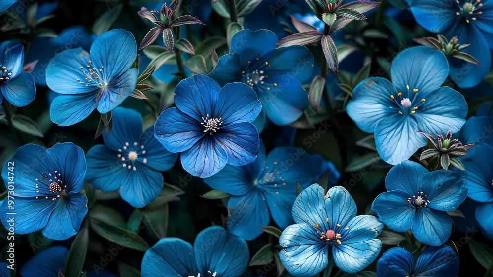 A vibrant collection of blue flowers blooming in a garden during springtime A vibrant collection of blue flowers blooming in a garden during springtime