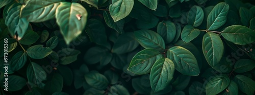 Green leaves in close-up forming a dense natural pattern