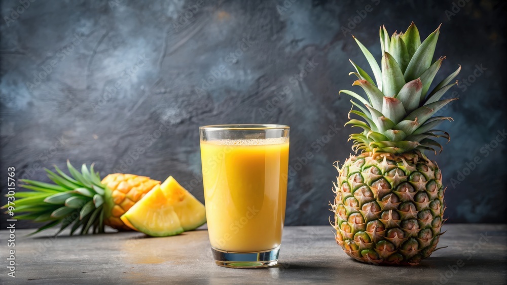 Fresh pineapple juice smoothie in glass cup on gray table background, pineapple, juice, smoothie, glass, cup, fresh Fresh pineapple juice smoothie in glass cup on gray table background, pineapple, juice, smoothie, glass, cup, fresh