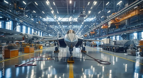 Stealth Fighter Jet on Display in Industrial Hangar