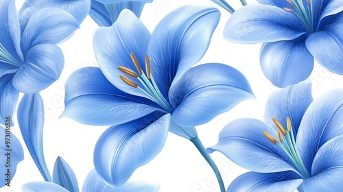 Close-up of delicate blue lilies with a soft, white background.