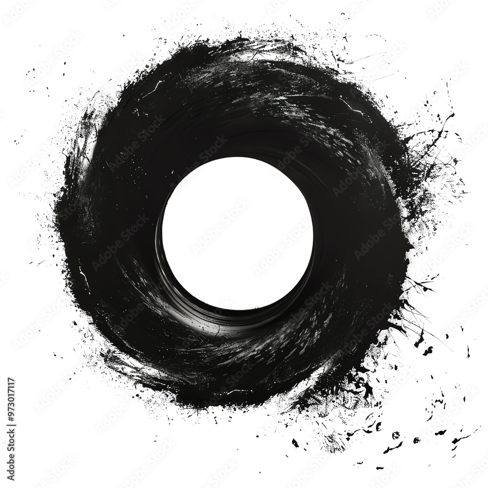 Abstract black circular brush stroke isolated on white background. Artistic grunge design element with splatter effect. Abstract black circular brush stroke isolated on white background. Artistic grunge design element with splatter effect.