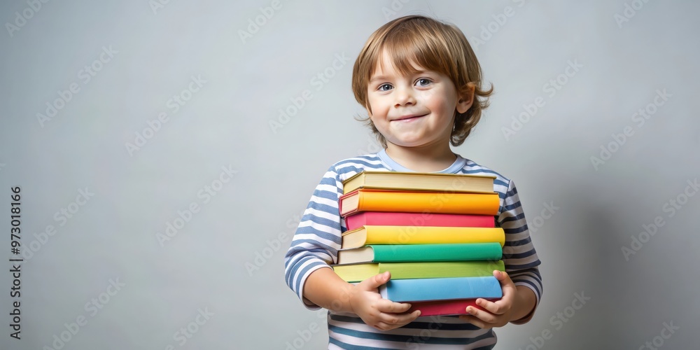 render of a young child holding a stack of colorful books, child, kid, student, education, learning, reading render of a young child holding a stack of colorful books, child, kid, student, education, learning, reading