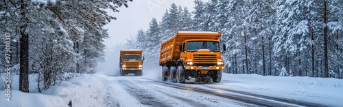 Road Scrapers Working on Snowy Winter Roads in the Forest