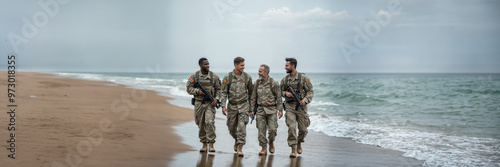 soldier beach sea military army group diversity