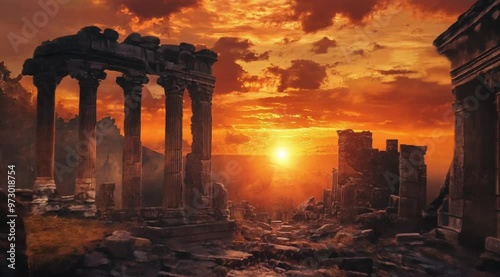 Scene of ancient roman buildings, Camera slow motion with different angles