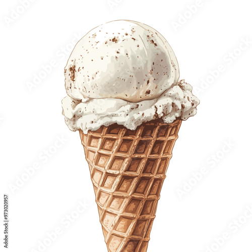 Ice cream in a waffle cone isolated on a white background.