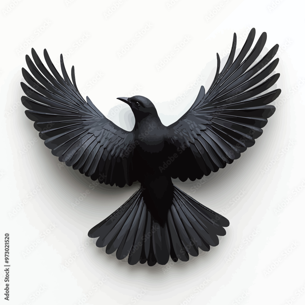 Fototapeta premium Black crow isolated on white background. 3D illustration. 3D rendering.