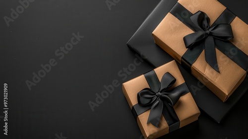 Black and Brown Gift Boxes with Black Ribbons photo