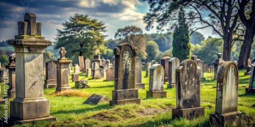 Cemetery with weathered gravestones, cemetery, old, grave, tombstone, headstone, memorial, graveyard, stone, moss, aged