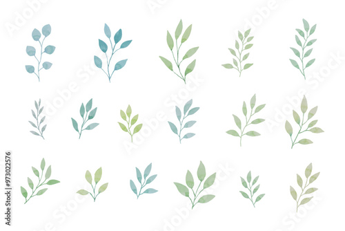 Assortment of watercolor leaves illustration set - green leaf branches collection for wedding, greetings, stationary, wallpapers, fashion, background. olive, green leaves, Eucalyptus etc