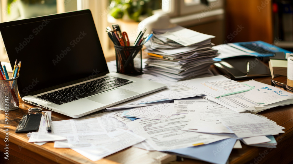 A desk filled with paperwork, contracts, and a laptop displaying successful monetization strategies for content creators A desk filled with paperwork, contracts, and a laptop displaying successful monetization strategies for content creators