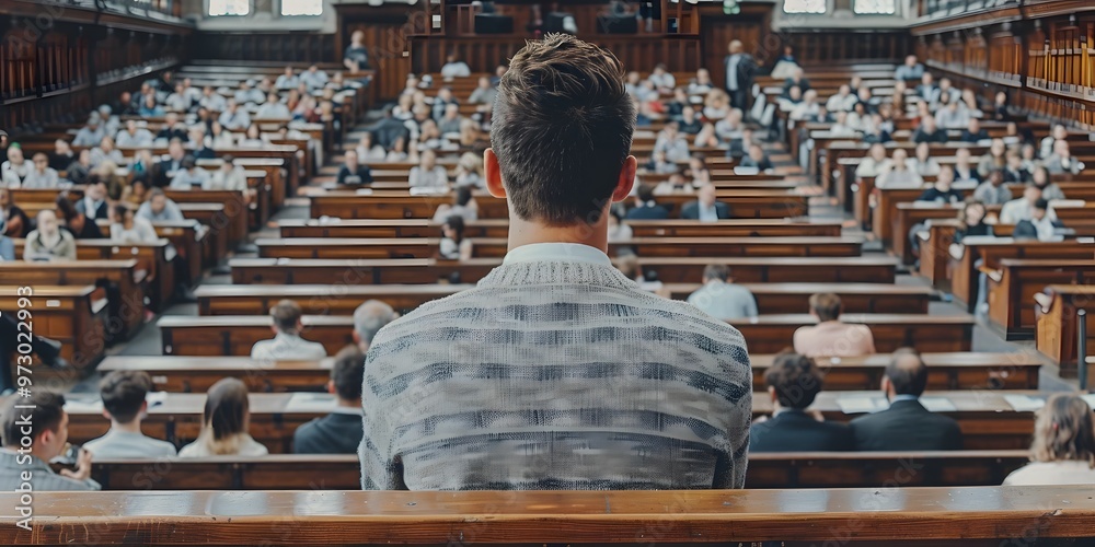 Fototapeta premium Dynamic speaker addressing audience, utilizing rule of thirds technique