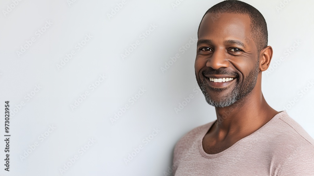 Portrait of a smiling man in a pink t-shirt. Portrait of a smiling man in a pink t-shirt.