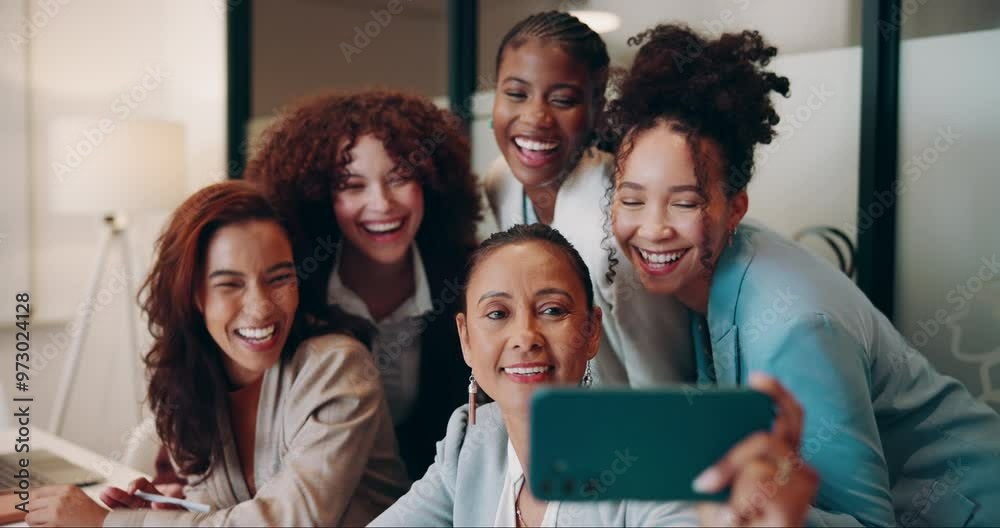 Business, women and smile at office with selfie for memories, bonding and social media post. People, employees and happy or excited for teamwork, collaboration and unity with fun for profile picture Business, women and smile at office with selfie for memories, bonding and social media post. People, employees and happy or excited for teamwork, collaboration and unity with fun for profile picture