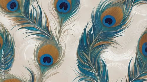 Peacock feathers close-up, vibrant hues, iridescent beauty