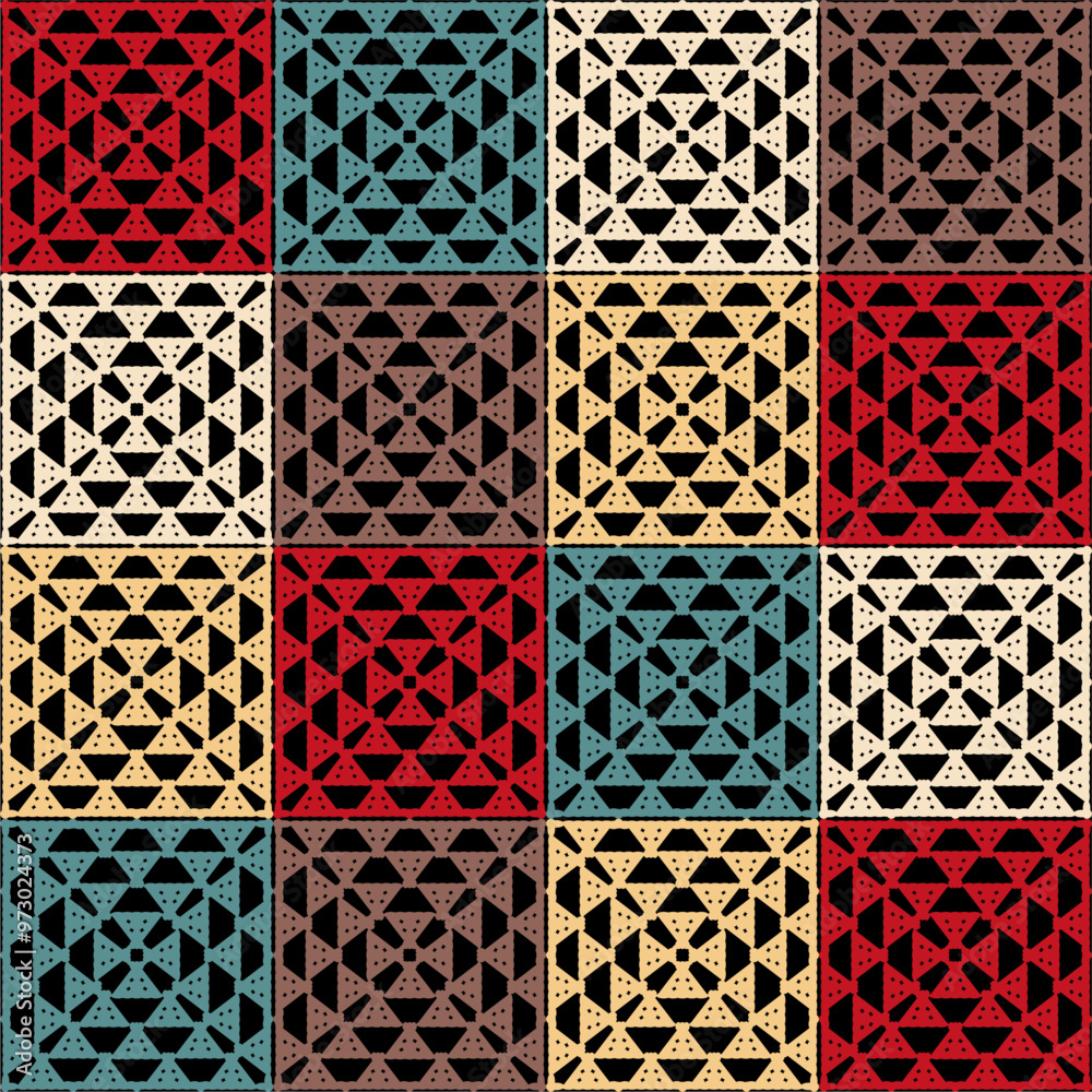 Pattern with crochet granny square wallpaper handmade decorative art design print 