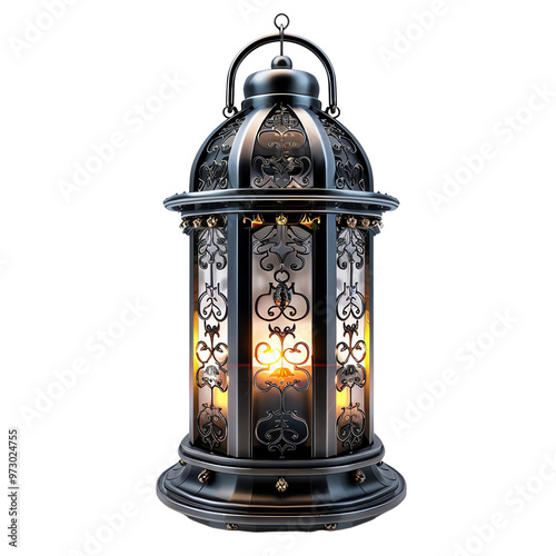 Elegant vintage lantern with intricate details glowing warmly, perfect for atmosphere lighting, decoration, and festive celebrations., transparent background