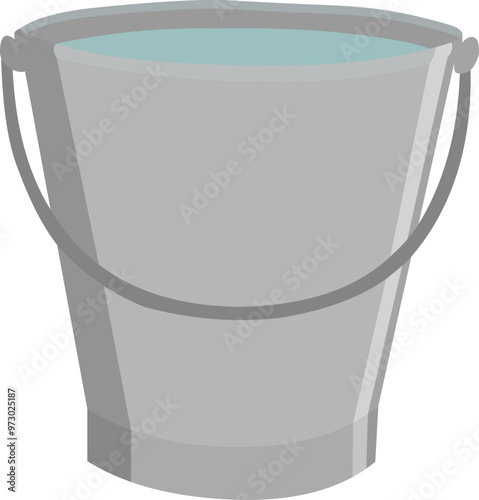 bucket filled water  on the floor, liquid container with handle isolated with white background illustration vector.Metal bucket on a beige background. Flat vector illustration
