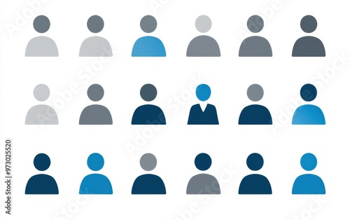 Set of icons, gray and blue people in groups icon set on a white background, simple design, flat style, simple shapes Generative AI