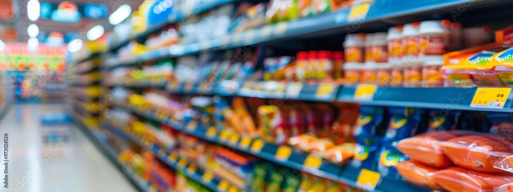 Naklejka premium Supermarket Aisle with Colorful Product Display