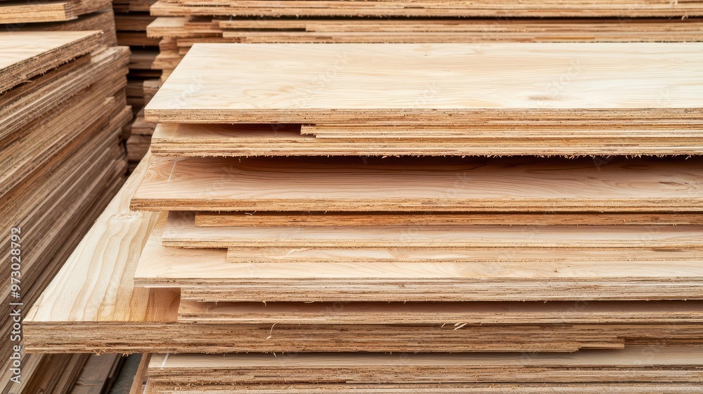 Industrial setting with large piles of raw plywood ready for processing, natural wood materials plywood industry, raw materials Industrial setting with large piles of raw plywood ready for processing, natural wood materials plywood industry, raw materials