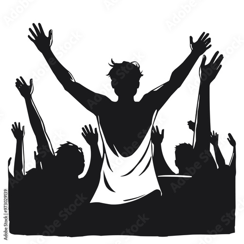 People Silhouettes. Demonstration or festival? hands in the air