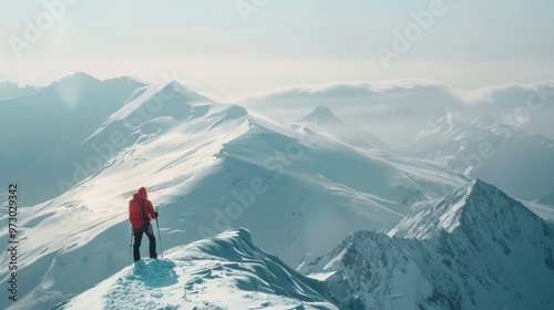 Climber on Mount Elbrus Ridges