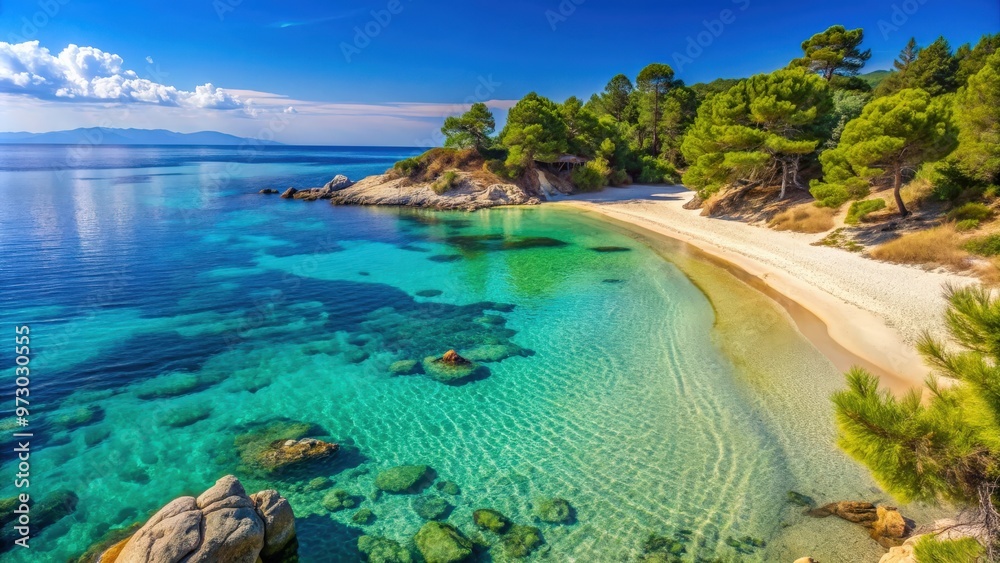 Hidden gem of Chalkidiki with crystal clear waters and golden sandy beaches, Kavourotrypes, Orange beach Hidden gem of Chalkidiki with crystal clear waters and golden sandy beaches, Kavourotrypes, Orange beach
