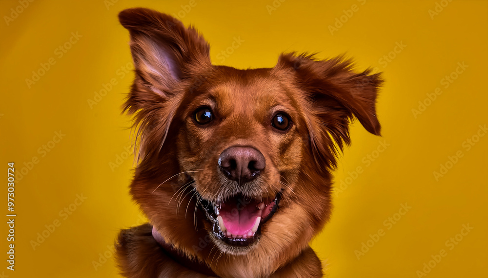 funny behavior of brown dog isolated on light yellow background funny behavior of brown dog isolated on light yellow background