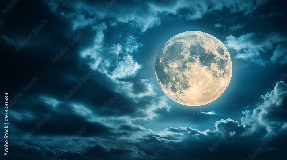 Full moon shining on cloudy Night sky background. Full moon shining on cloudy Night sky background.
